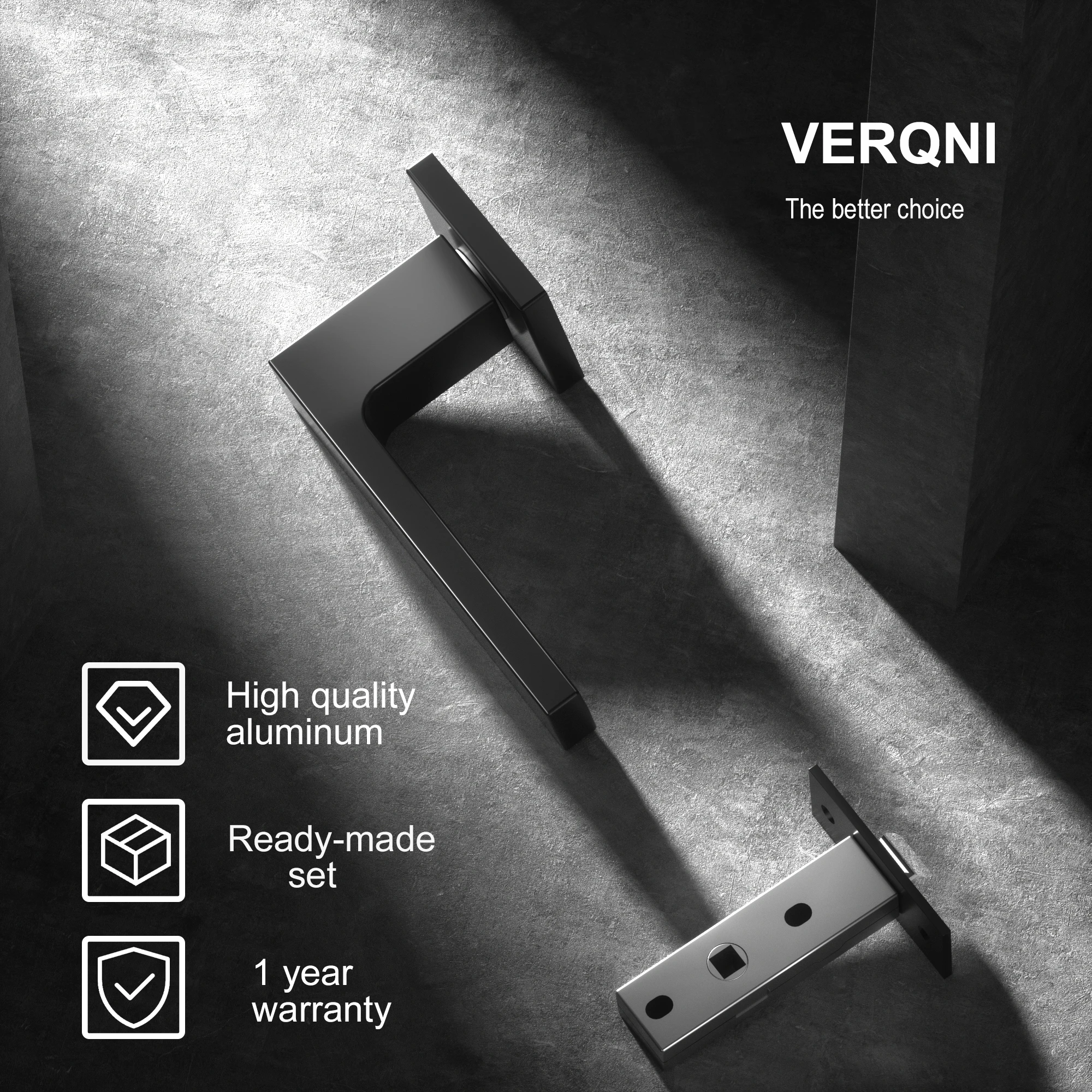 

VERQNI MANIGLIE & ACCESSORI HRAB-258 Minimalist Door Handle Lock Set Rectangular Matte Black Anti-corrosion Interior Room