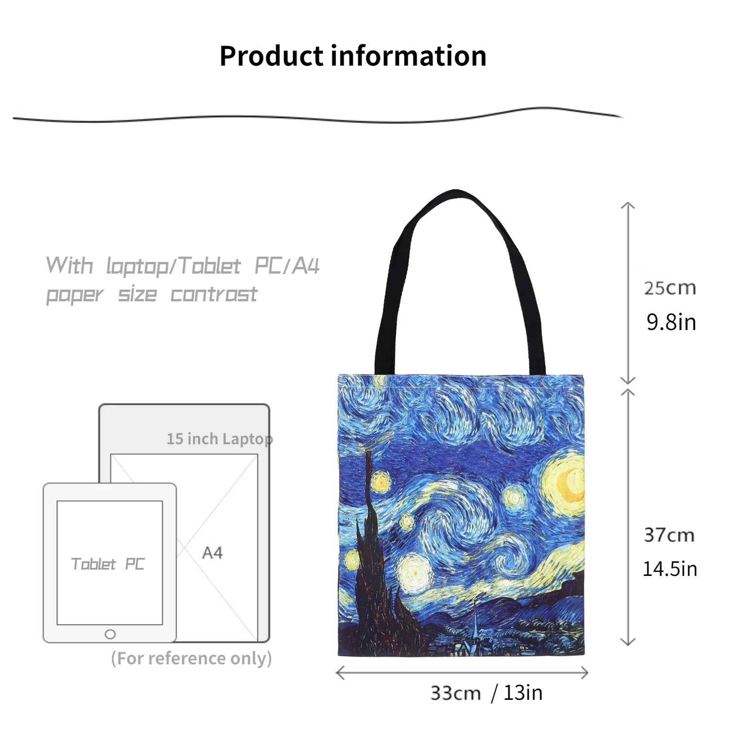 NEW Van Gogh Series Canvas Bag Oil Painting Starry Night Sunflower Apricot Flower Coffee Holder Handbag Lightweight Shoulder Bag