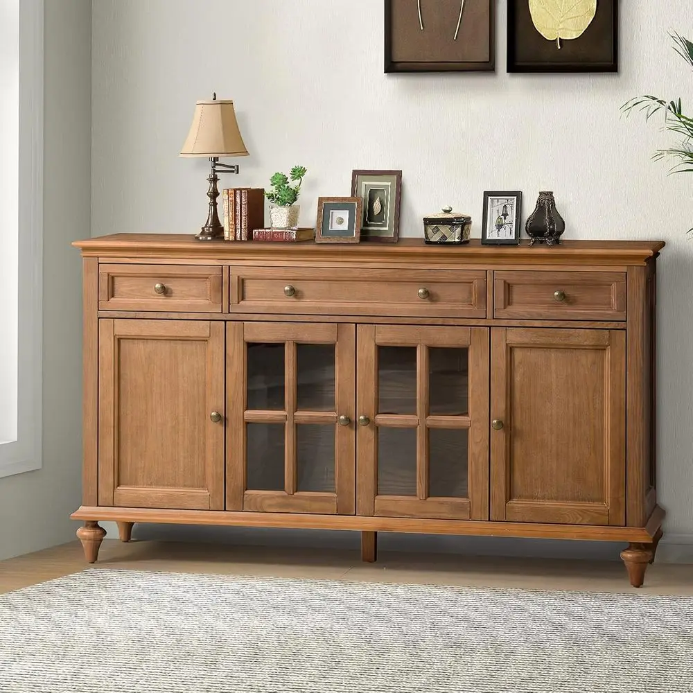 

Traditional 58 Sideboard with 3 Drawers & 4 Doors, Acorn Finish, Chrome Handles