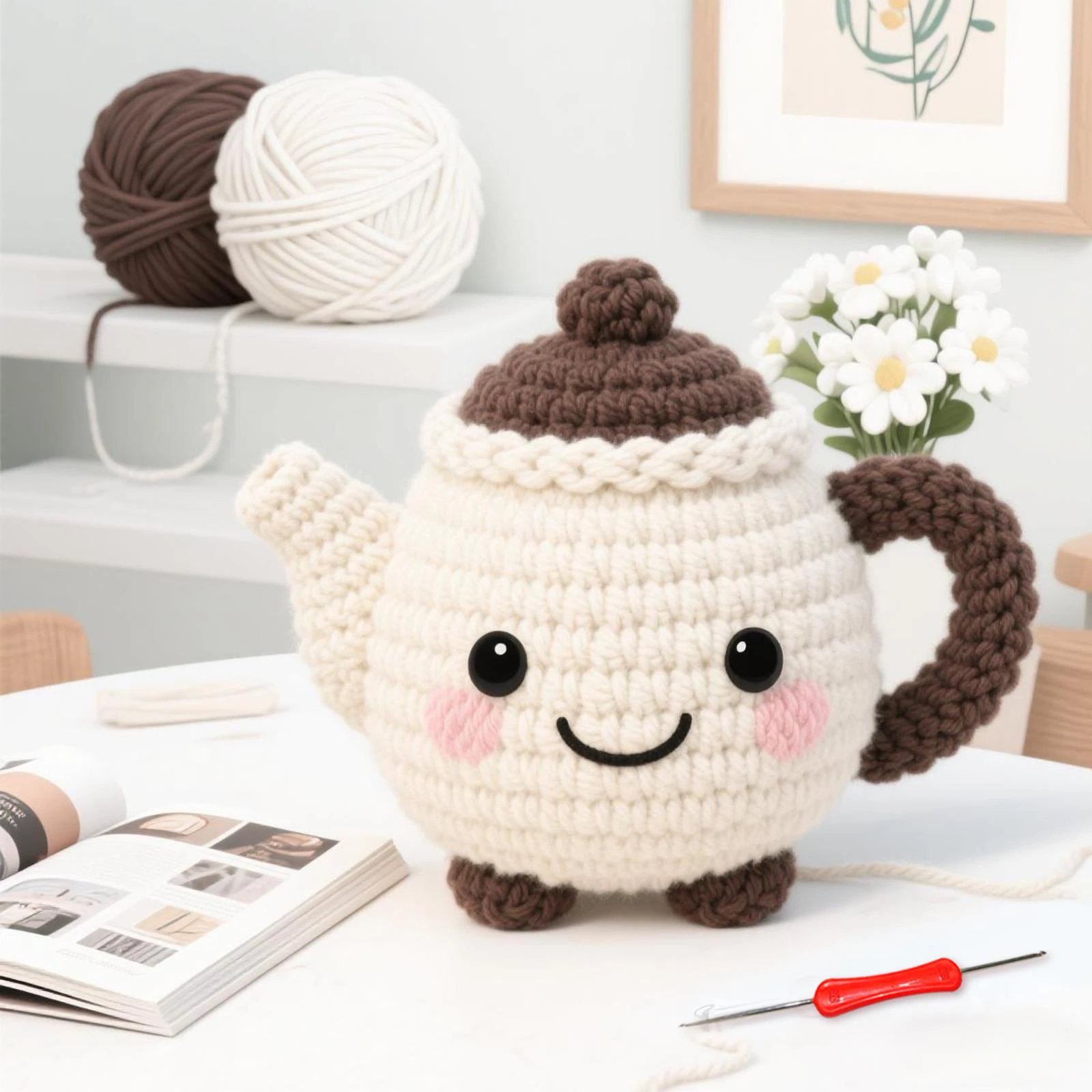 

YAMAXIN 1 шт. набор для вязания крючком «сделай сам» для начинающих, чайник, тематический легкий ремесленный вязальный проект, набор инструментов для искусства и рукоделия