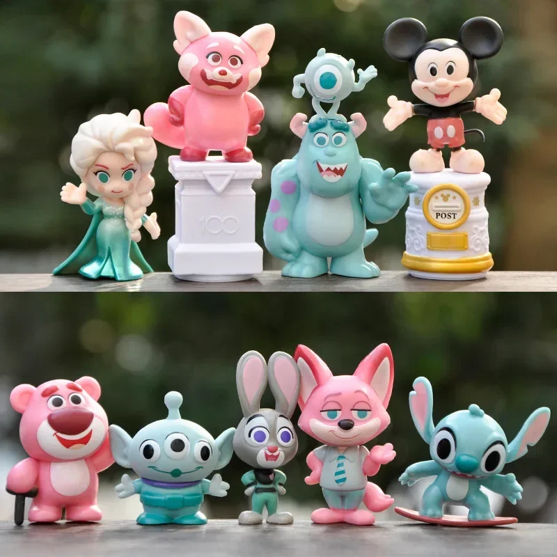 10pcs/set Disney Stitch Mickey Elsa Lotso Cartoon Anime Action Figure Toys Statue Collection Model Home Decoration Kids Gifts