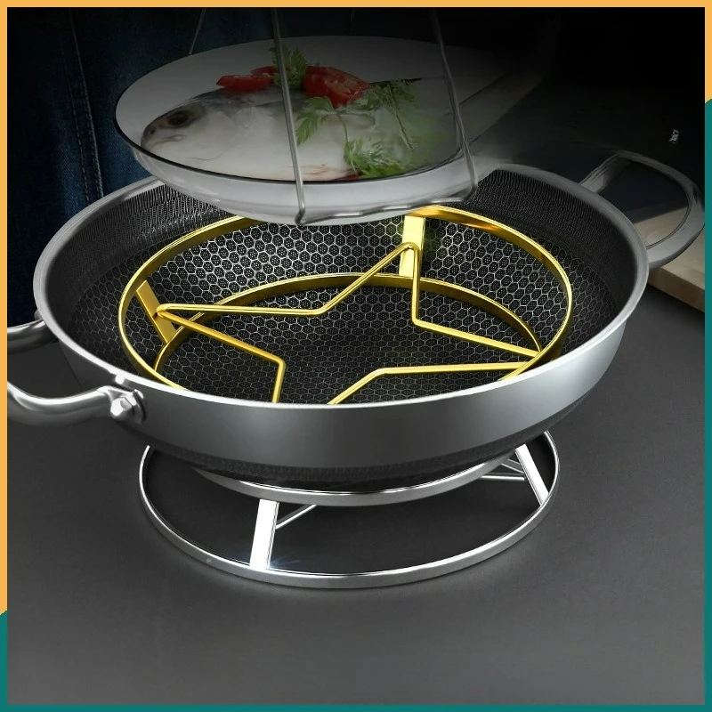 Stainless Steel Pot Rack Kitchen Double Pot Rack, Heat Insulation and Anti-scalding Pot Rack, Steam Rack, Kitchen Pot Rack