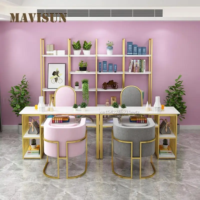 

Modern Simple Manicure Table Double-Layer Marble Manicure Table And Chair Set Single And Double Celebrity Shop Makeup Table