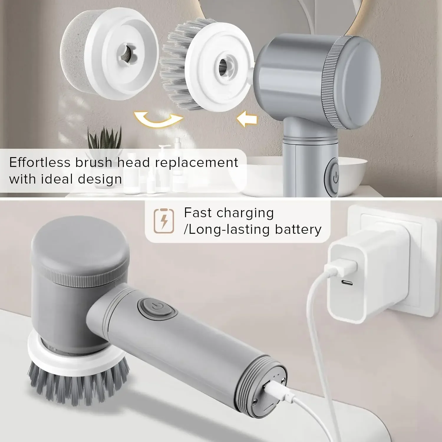 

Electric Cleanning Brush 2024 Electric Scrubber for Bathroom with 6 Replaceable Heads,Handheld Spin Scrubber,Effortlessly