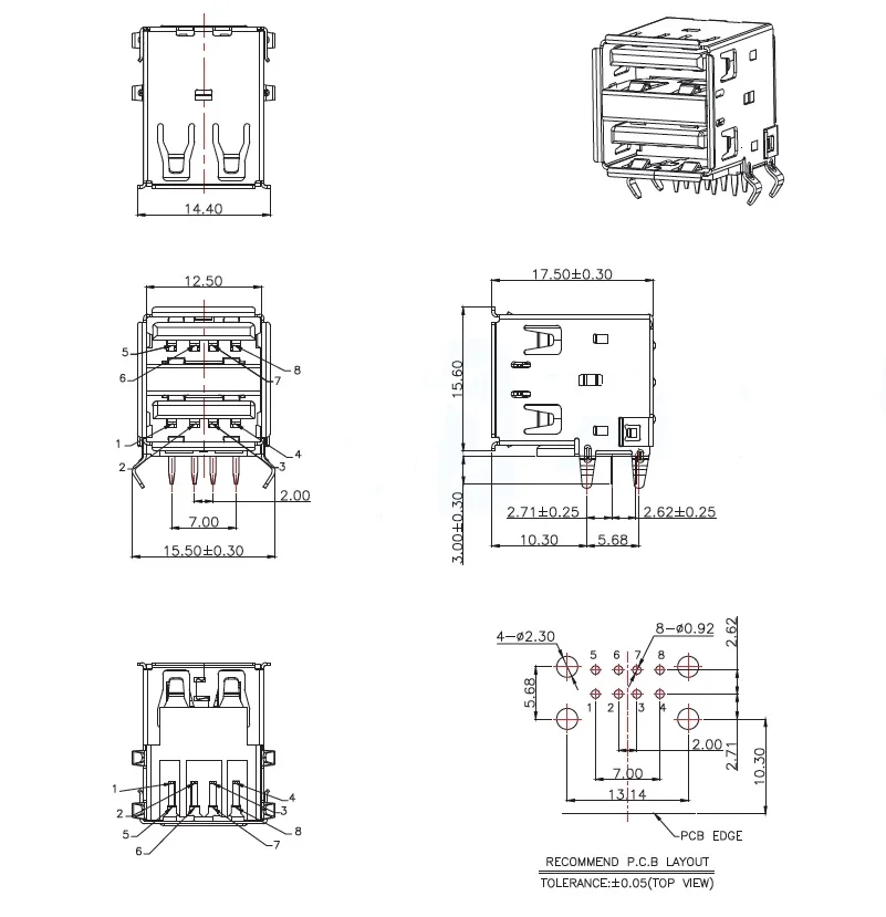 5 piezas/conector USB Usb-268-Bry