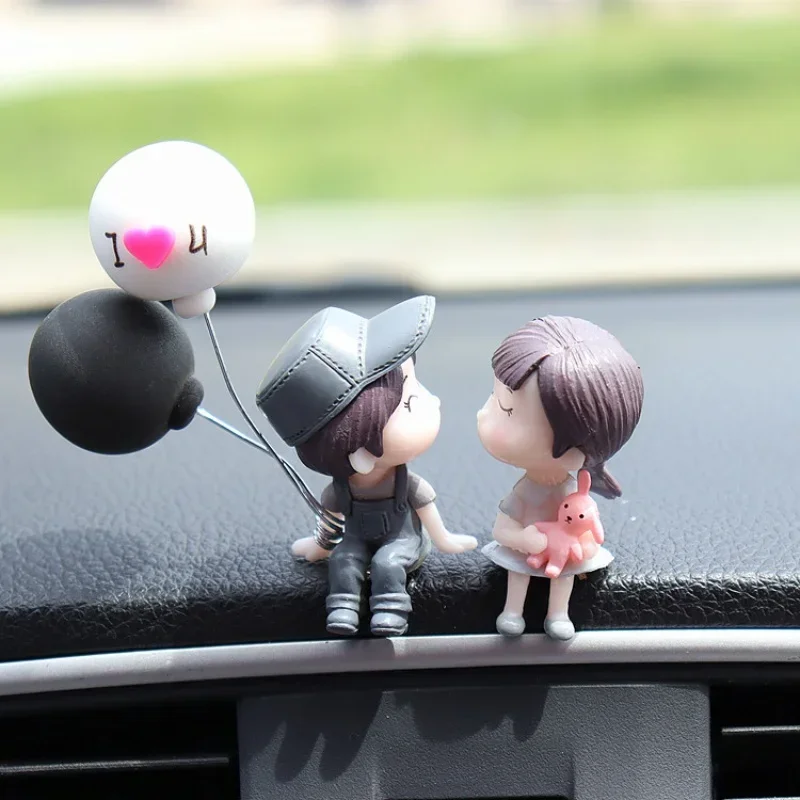 Car Decoration Cute Cartoon Couples Figure Figurines Balloon Ornament Auto Interior Dashboard Accessory for Girls Gifts Supply