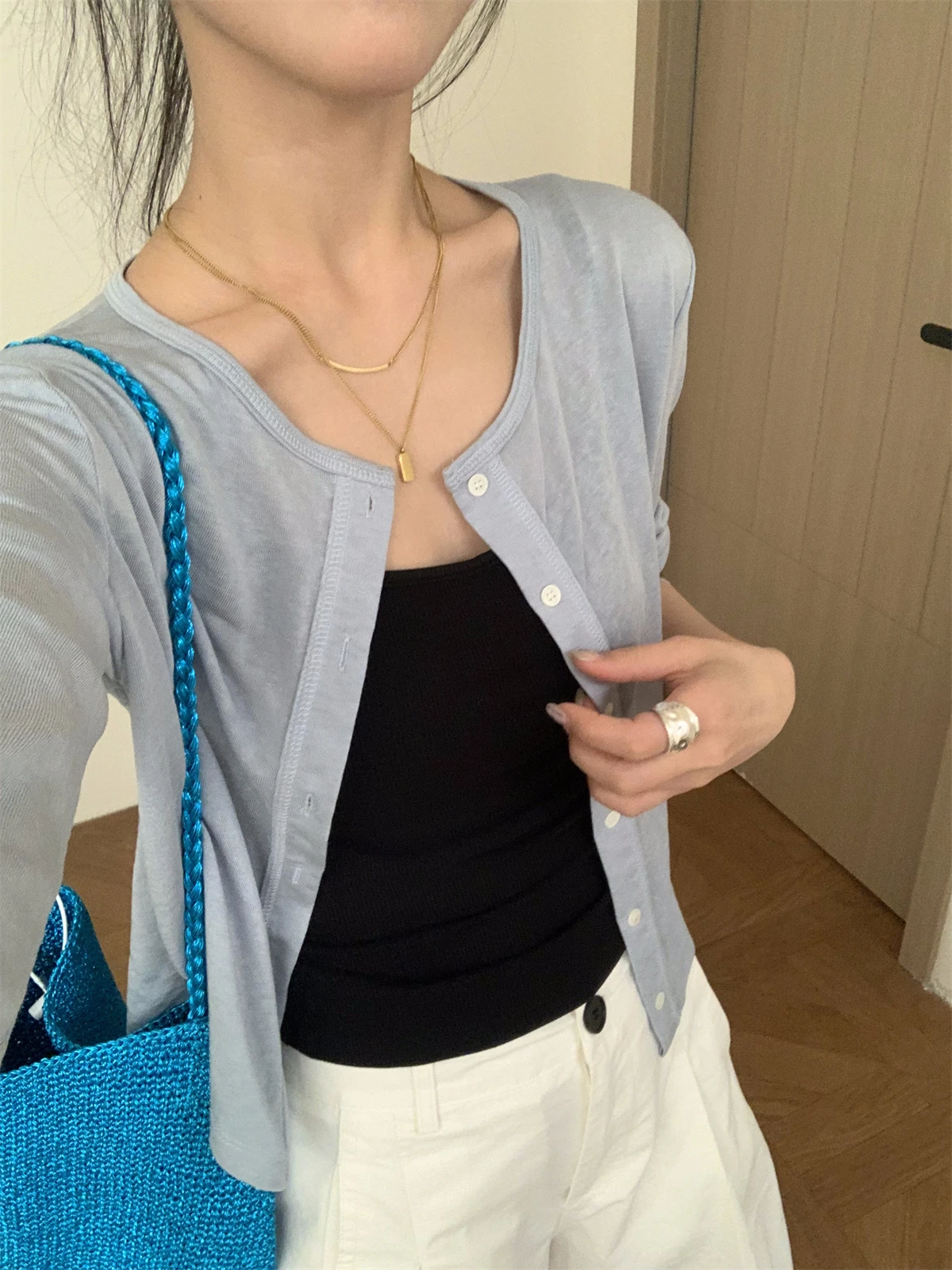 Casual Style Long Sleeve Women's Light Weight Lenzing Cardigan Summer 2026 New UV Protection Pure Color Straight Cut T-Shirt