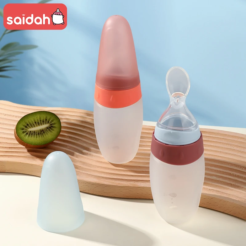 Alimentador de Silicone Líquido, Arroz Colar Toddler Squeeze Mamadeira, Colher Dispensadora, 100ml 3oz