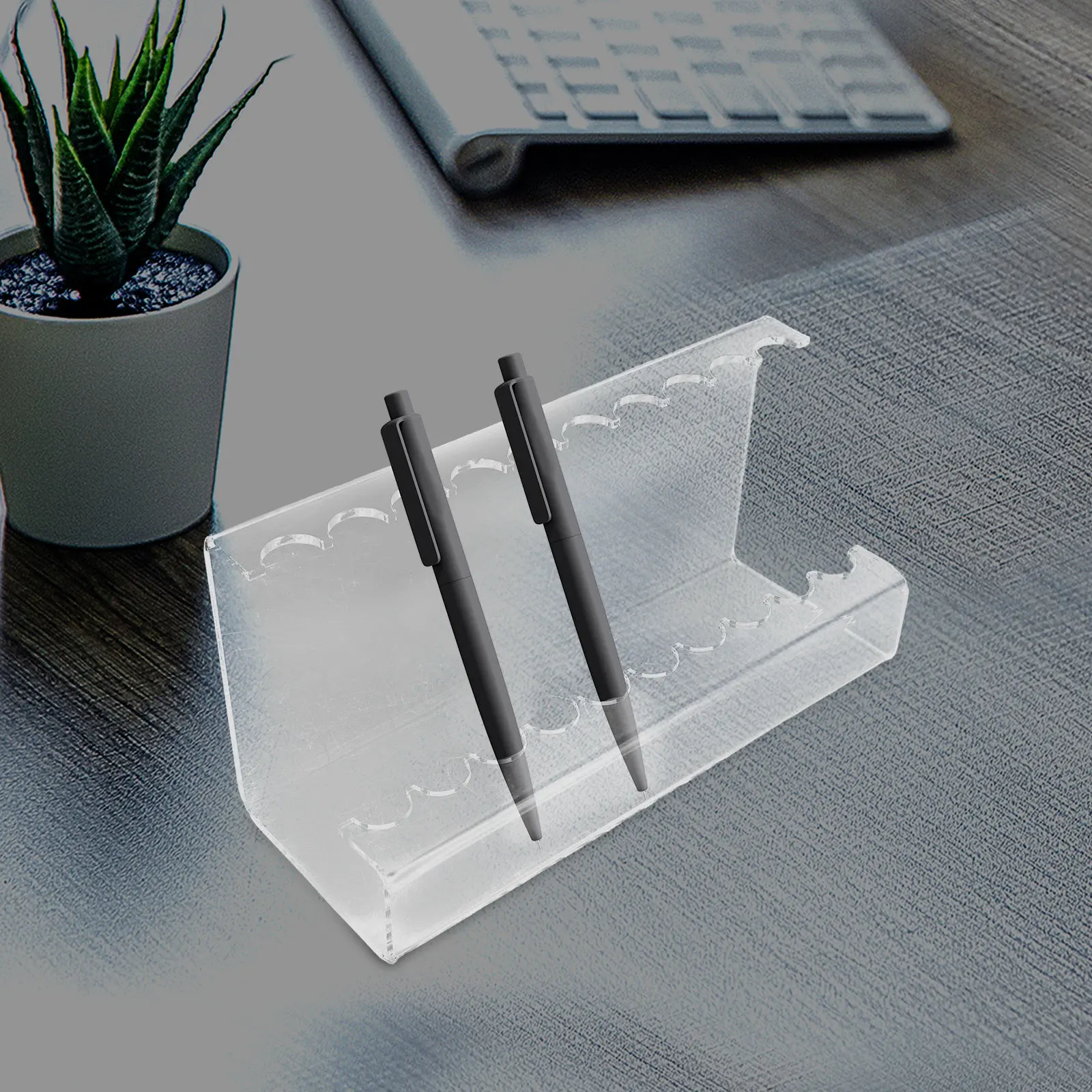 10-Slot Acrylic Pen Holder Transparent Desktop Storage Organizer Stable Stationery Box for Office Desk Accessories