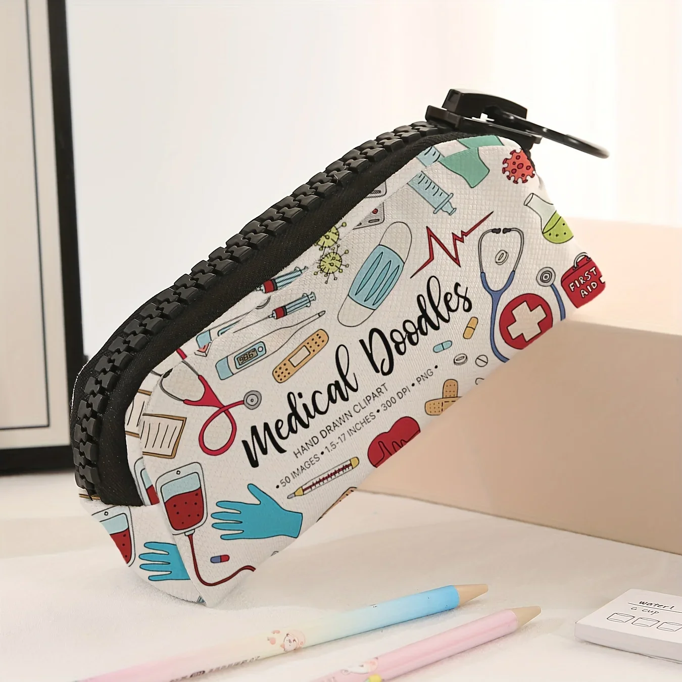 

1pc, Large Zipper Medical Supplies Pattern Printed Makeup Bag Large Zipper Stationery Pencil Box Suitable for School Supplies