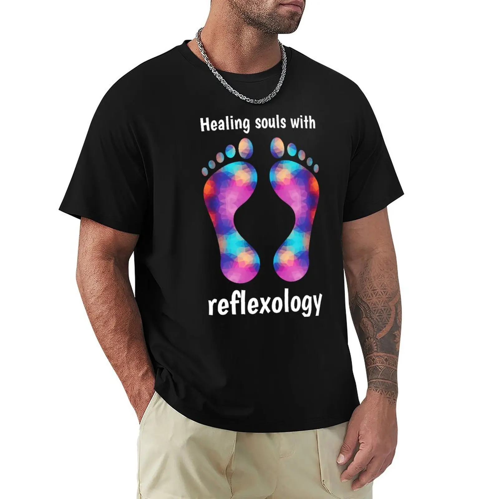 

Healing Souls with reflexology (white text) T-Shirt customs Funny t-shirts T-shirts for men cotton