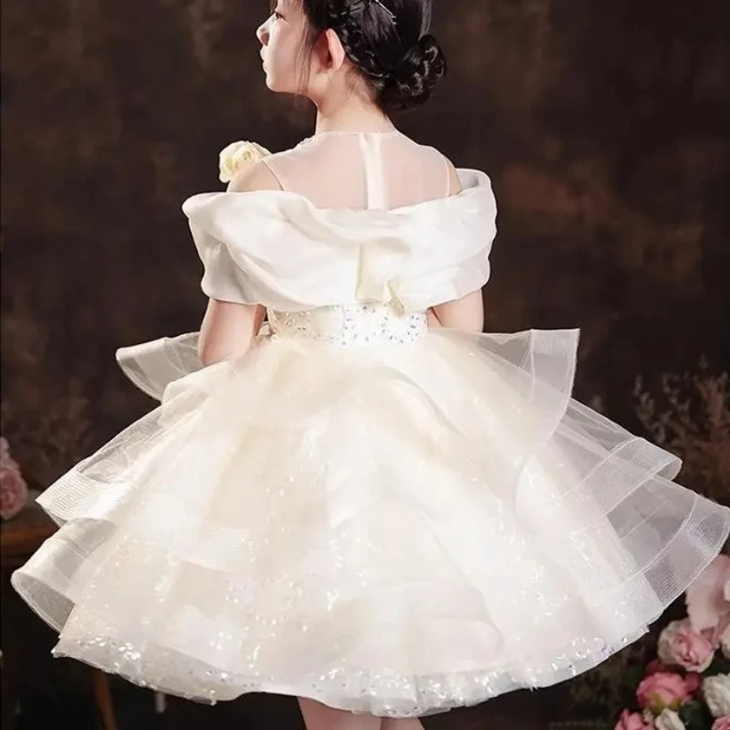 소녀의 멋진 드레스, 꽃 소녀 결혼식, 어린 소녀의 10번째 생일, 고급 피아노 연주 의상, 여름