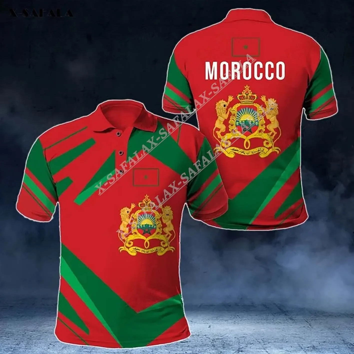 

Morocco Flag Coat Of Arms 3D Full Print Men Type Polo Shirt Collar Short Sleeve Street Wear Casual Tee Top Party Sporty