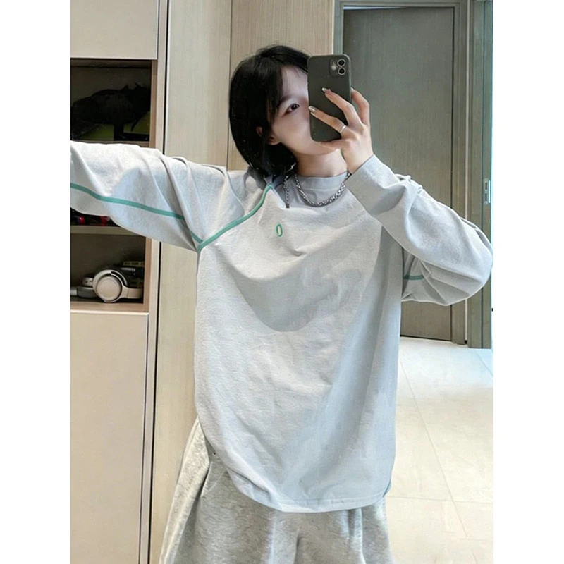 Unisex Dopamine Color Block Long Sleeve T-Shirt Quick Dry Breathable Outdoor Sports Cycling Tops Spring Casual Couple Cool Tees
