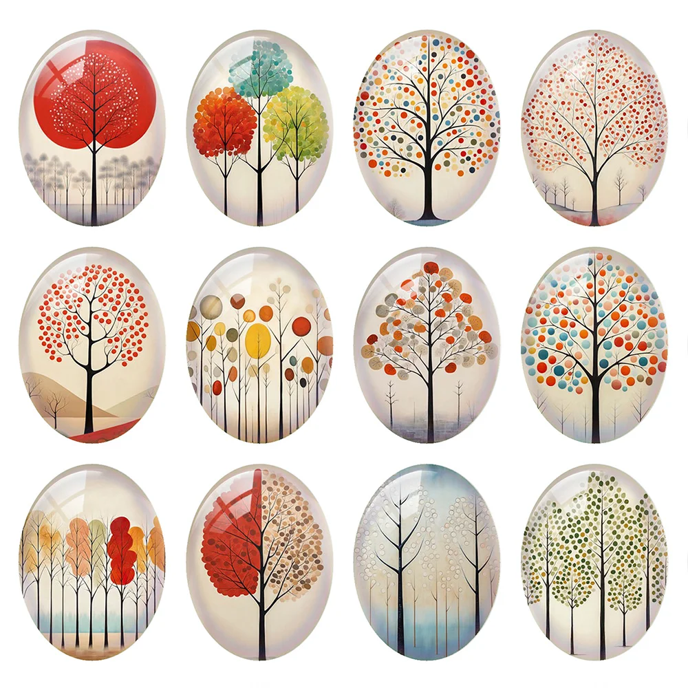 Random Mixed Round/Oval/Square Tree Of Life Cartoon Photo Glass Cabochon Flatback Demo Cameo For Diy Jewelry Making