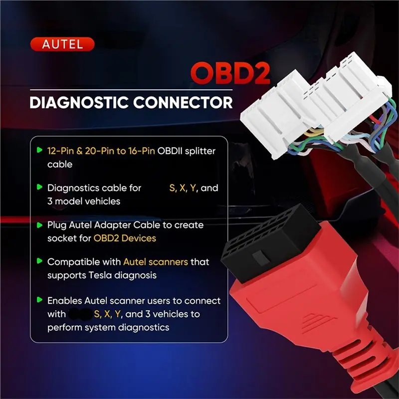 TCAN003 Splitter Cable For Tesla Model Y 3 S,X For 20+ 12 Pin To 16 Pin OBD2 Connector Autoel Scanner Maxisys Ultra Elite II PRO