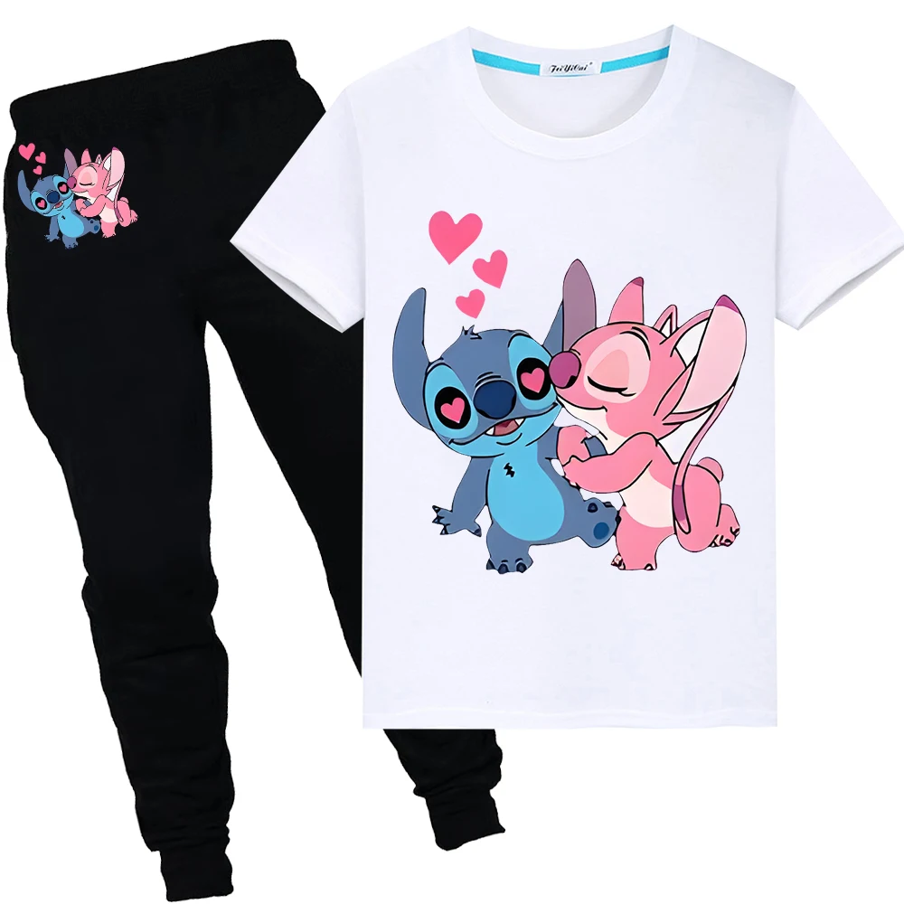 Prezent świąteczny dla dzieci Stitch Disney Print 100% bawełniana koszulka letni strój sportowy chłopcy dziewczęta śliczne koszulki Kawaii koszulki