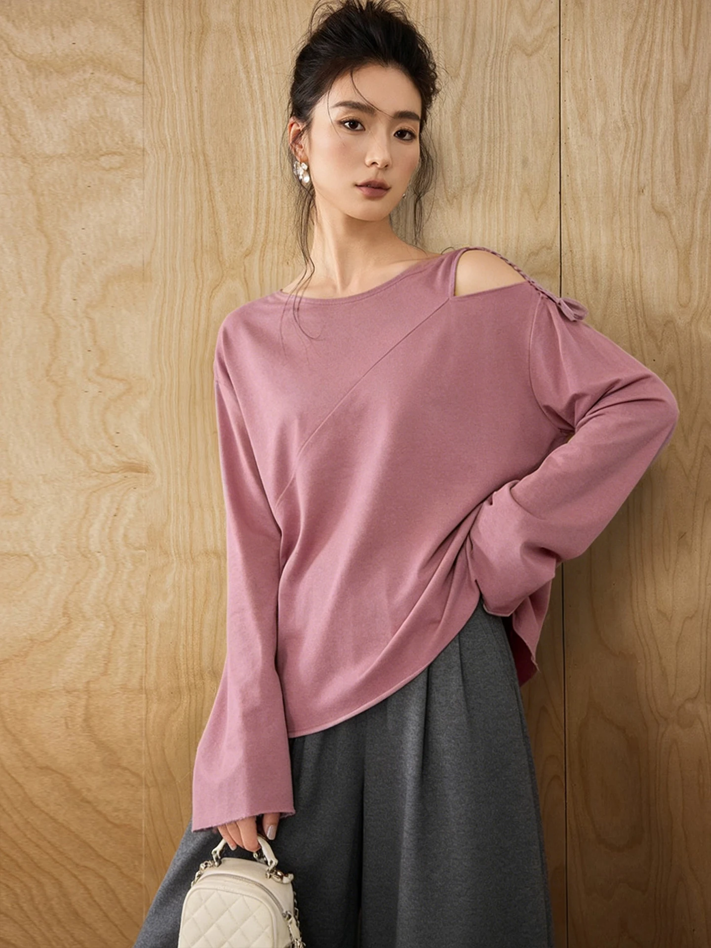 

Jiancha 34 Inch Loose Long Sve T-irt Pink Knot Detail Brightening Casual Sle Women's Faion Spring Collection