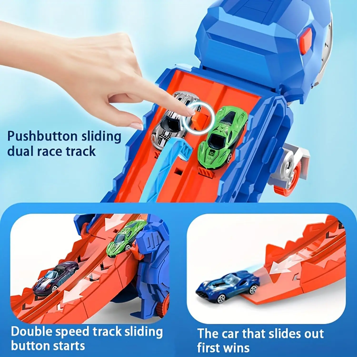 Dinosaur Transporter Truck Toys Foldable Track Alloy Transforming Dinosaur Transport with Alloy Car Toy Gift for Kids Toddle Boy