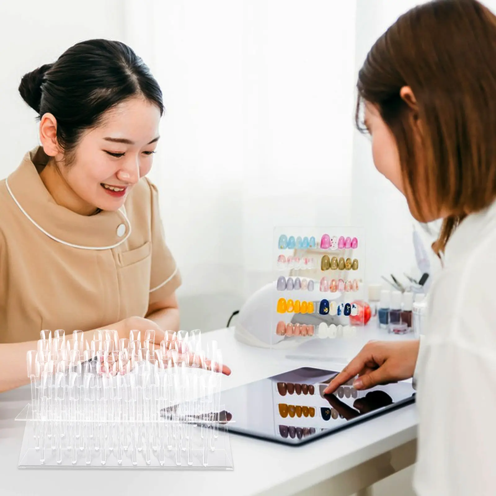 

Z Shape 64 Slot Nail Polish Display Rack Transparent Compact Organizer for Nail Art Supplies Color Comparison Salon Home Travel