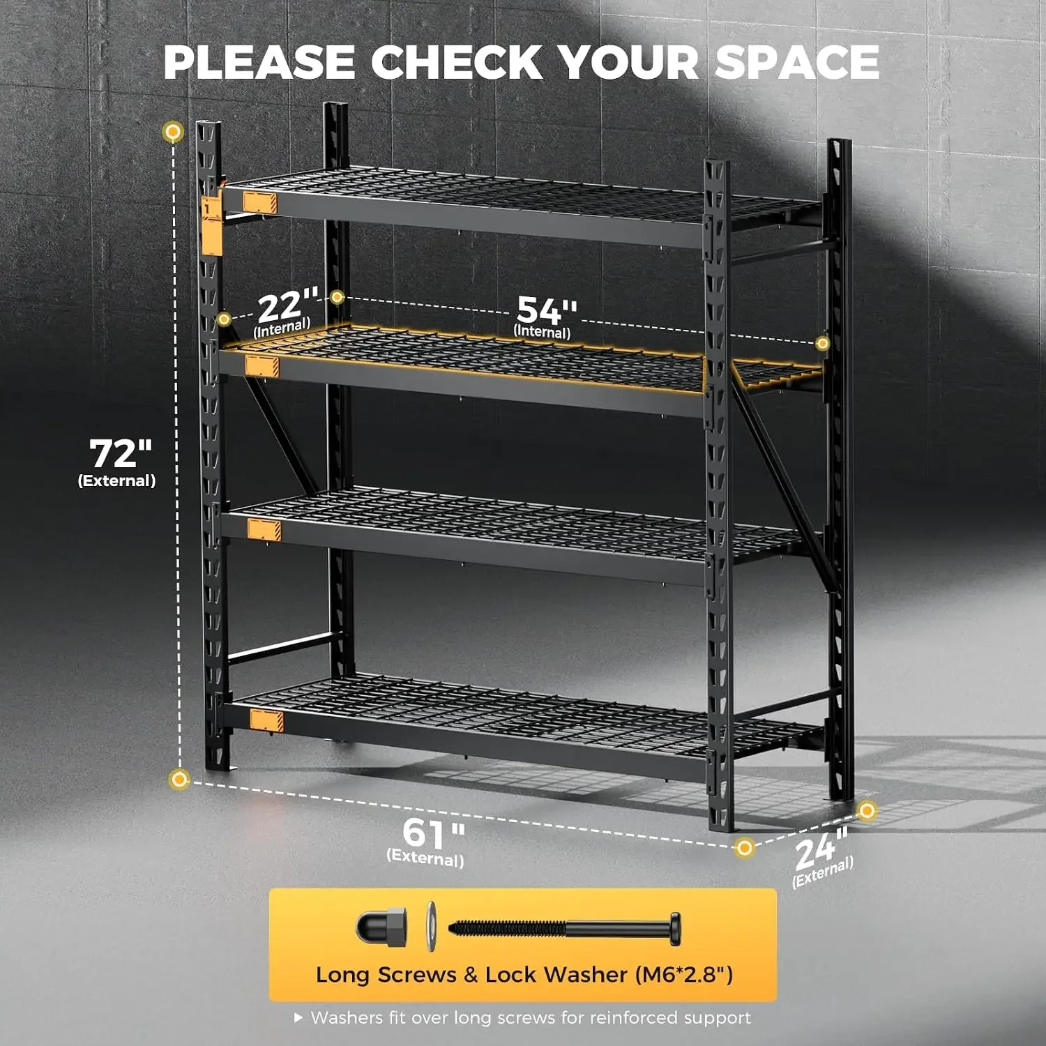 6000LBS Heavy Duty Storage Shelves, 61''W x 24''D x 72''H | Metal Garage Shelving unit with Magnetic Label, Upgraded