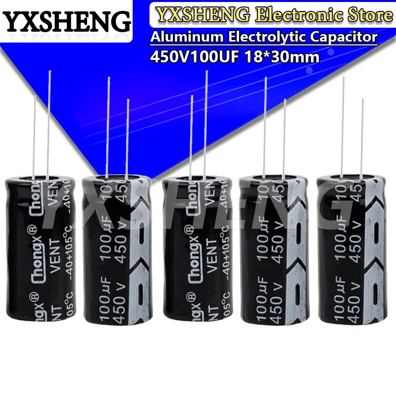 5PCS/LOT 450V100UF 18*30 450V 100UF Aluminum Electrolytic Capacitor 18X30MM