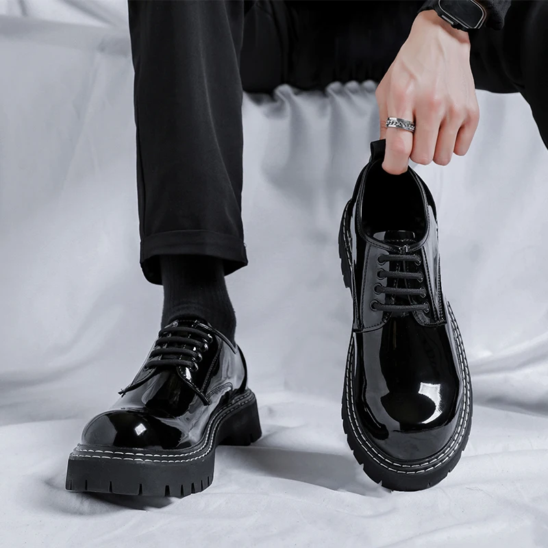 

Platform Mens Luxury Casual Patent Leather High-quality Leisure Tooling Shoes Comfortable Inside Handmade Trend Fashion Shoes