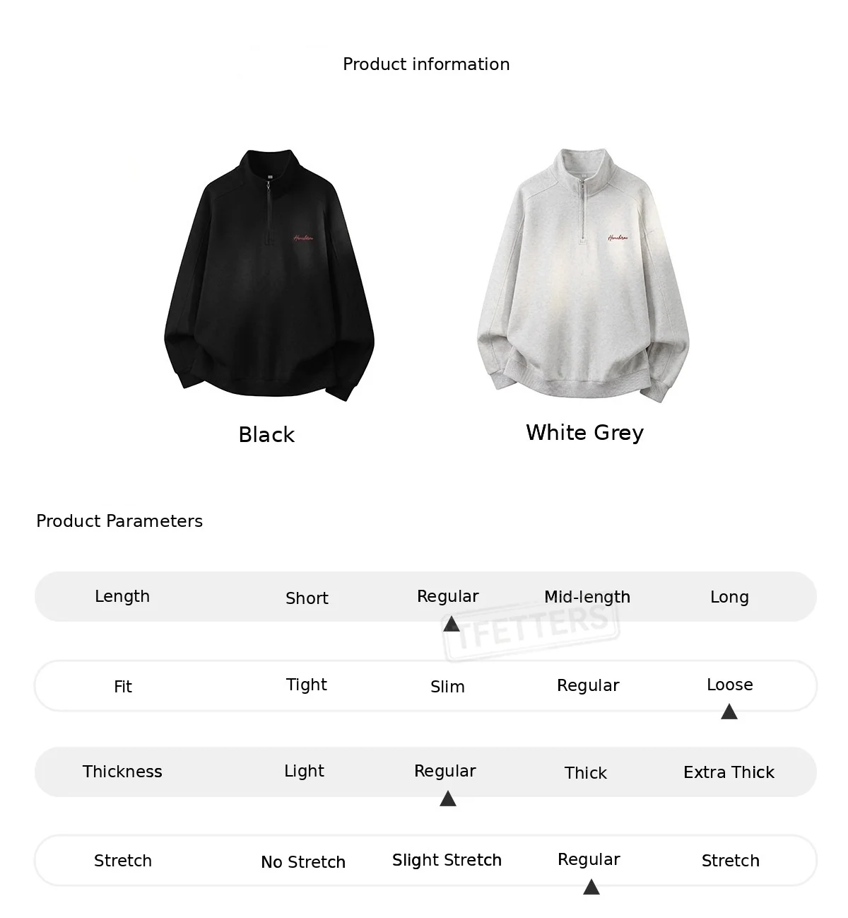 TFETTERS Fall Loose Cotton Half Zip Sweatshirt for Men Heather Gray Stand Collar Minimal Embroidered Casual Tops for Man EU SIZE
