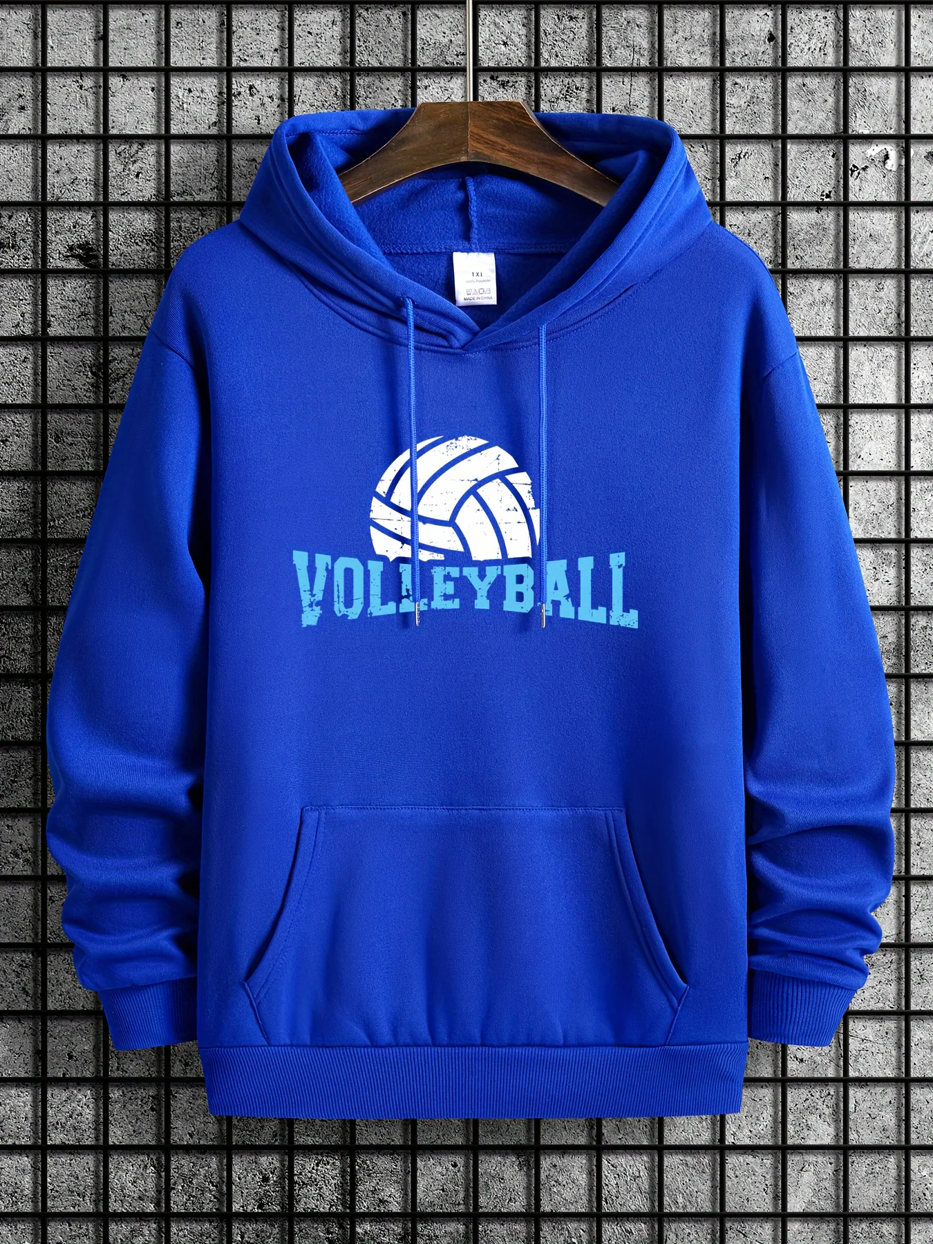 Vintage Distressed Volleyball Graphic Hoodie Unisex Front Print Sports Theme Loose Long Sleeve Casual Fleece Pullover Sweatshirt