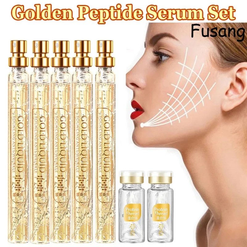 

24K Gold Rejuvenecimiento Facial Serum Fade Fine Lines Collagen Essence Absorbable Wires Face Lift Plump Silk Fibroin Line Serum