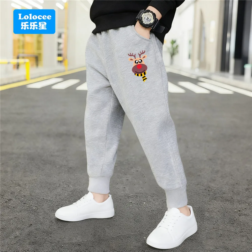 Kinder-Jogginghose in Schwarz/Grau, niedlicher Rentier-Druck, elastische Taille, Jogginghose für Jungen und Mädchen, lässige Weihnachtshose aus Baumwolle, 2026, neu SDL1