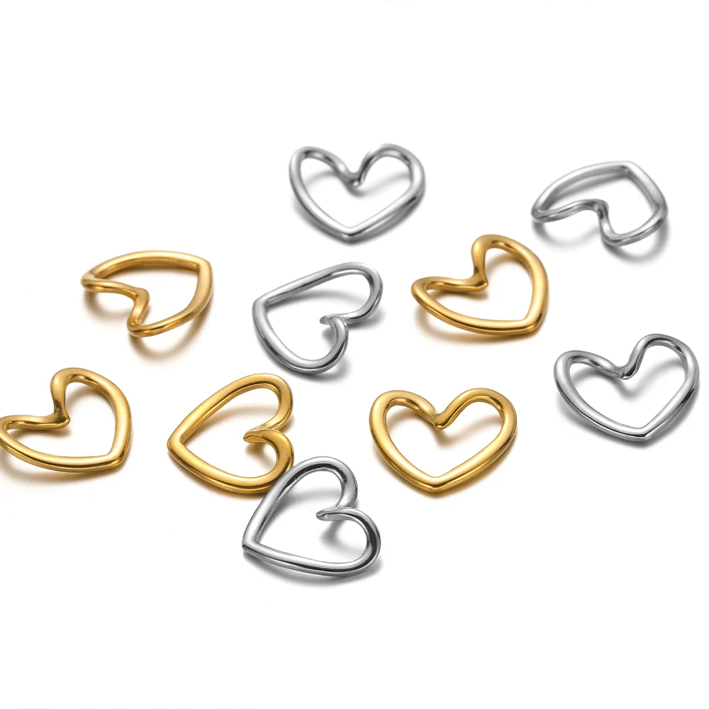 5pcs Stainless Steel Gold Heart Charms Hollow Love Pendants for DIY Earrings Making Necklaces Bracelets Jewelry Supplies 15x17mm