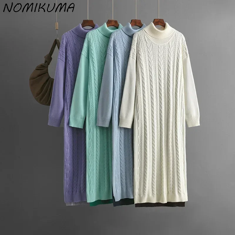 Nomikuma Long Sweater Women's Autumn Winter 2024 New Thickened Fried Dough Twists Knitting Dress