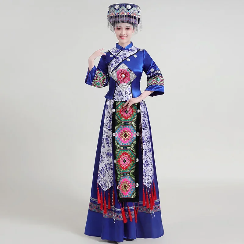 Tujia Dress up 여성 Xiangxi 무대 공연 댄스 세트 2피스 세트, 헤드기어 제외