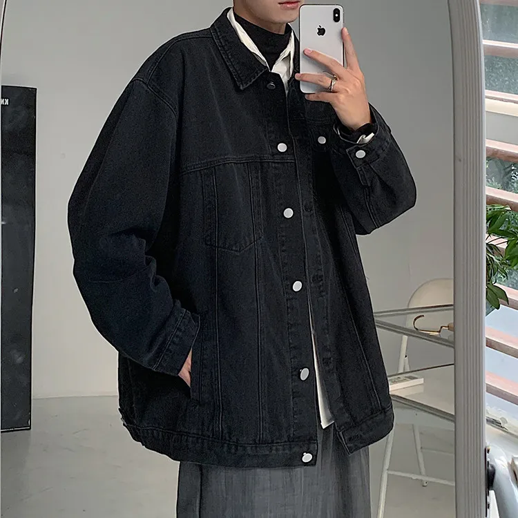 

Bla American Sle Casual Denim Jaet Men's Spring Autumn Vintage Collar Student Workwear Jaet Leisure Top Cotton Polyes...