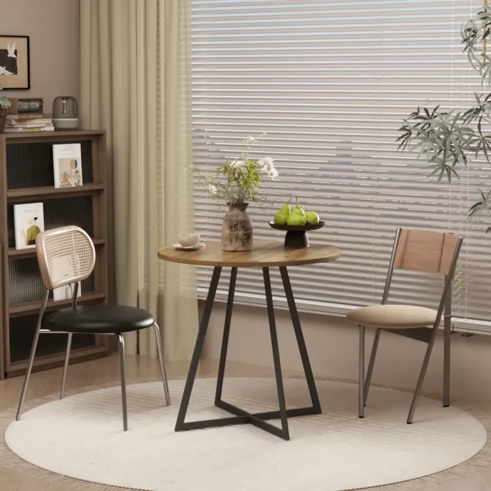 

Inch Round Dining Table Industrial Style Small Dining Table With Metal Black Legs For 24 People Easy To Assemble Suitable For K