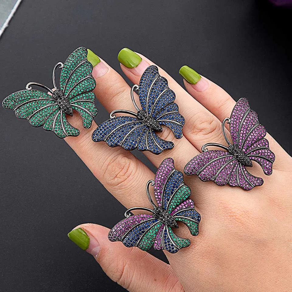 

Zlxgirl 4 color Brand Luxury Big Butterfly Shape Winding Cubic Zironia Ring For Women Wedding Dubai Unisex Bridal Finger Ring201