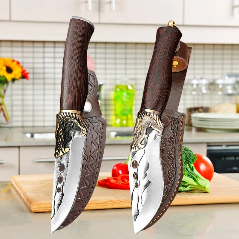 Forged Kitchen Chef Knife 5Cr15Mov Stainless Steel Fish Fruit Meat Boning Peeling Knife Professional Butcher Cleaver with Cover