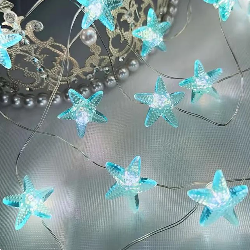 

2M 20LED Marine Themed Fairy Light String Seashell Starfish String Light Ocean Theme Party Kids Bedroom DIY Home Decorations