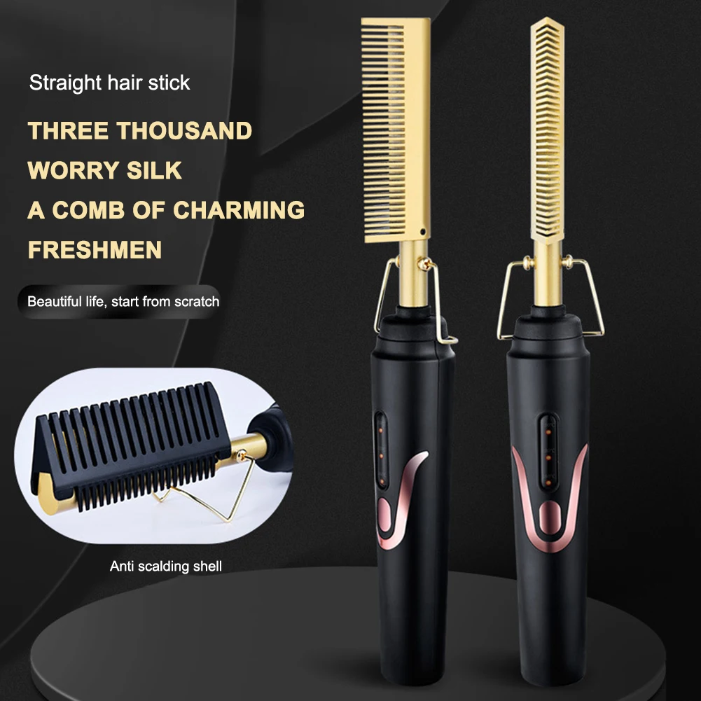 2 in 1 Electric Hot Heating Comb Hair Straightener Rechargeable Curler Wet Dry Hair Iron Straightening Brush Hair Styling Tool