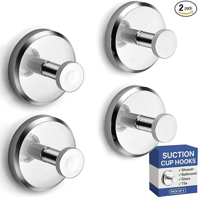 GMOX 4 Pack Stainless Steel Suction Cup Hooks Heavy Duty No Drill Bathroom Towel Wall Hooks