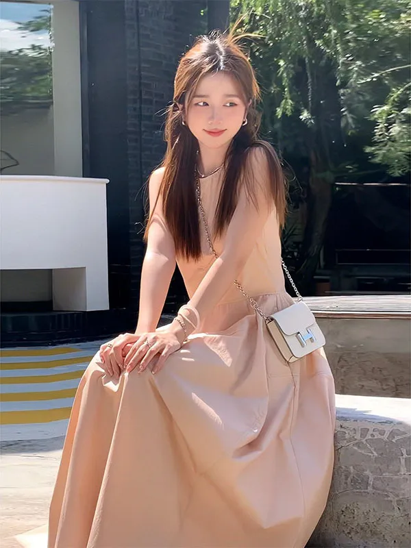 

Elegant Pink Bloom Strapless Dress Women's New Birthday Party Beach Vacation Princess Long Skirt Korean Style A-Line Dress