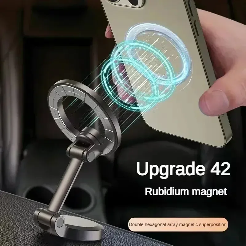 Alloy Folding Magnetic Car Compact Cell Phone Holder for Mac-Safe 360° Adjustable Magnetic Car Mount for iPhone 15 14 13 12 Pro