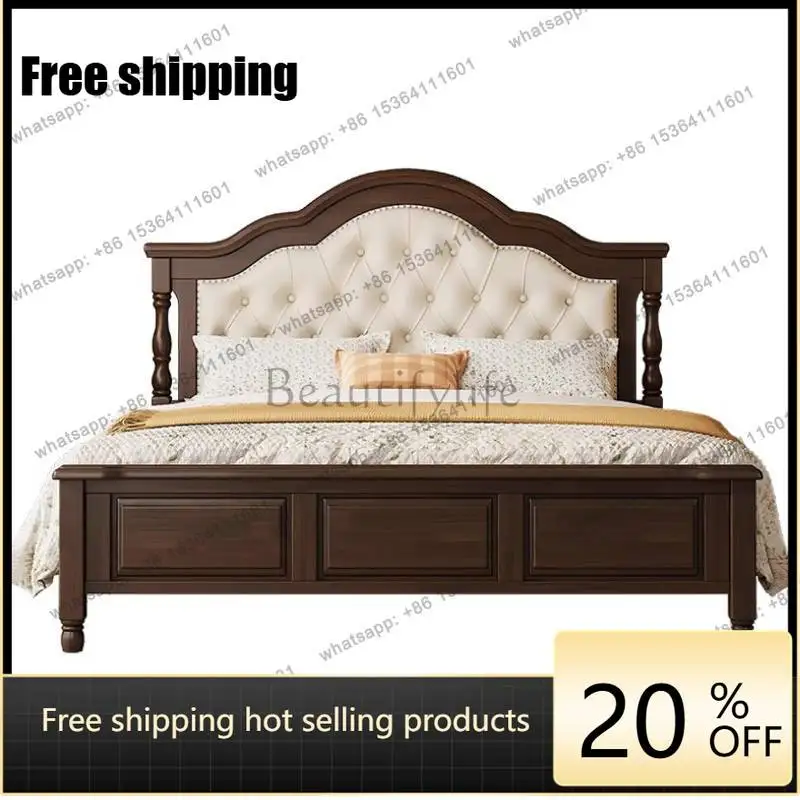 LJY European Large Double Bed Soft Designs Elegant Wooden Japanese Double Bed Luxury Storage Modern Cama Matrimonial Furniture