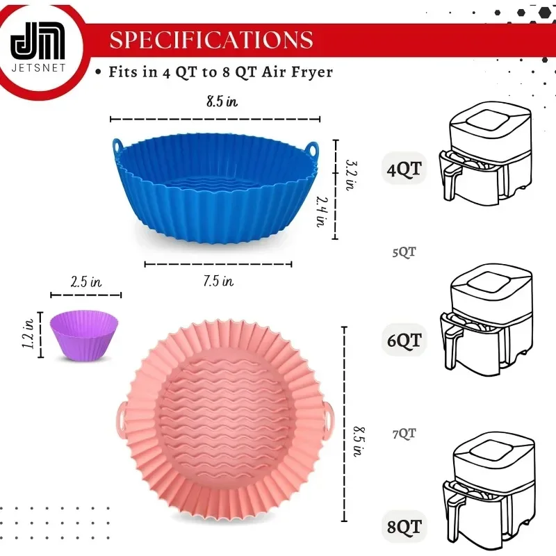 2 Forros Redondos de Silicone para Fritadeira a Ar - 7.5/8.5 Polegadas Reutilizáveis - Acessórios para Fritadeira a Ar - Acessórios para Forno e Micro