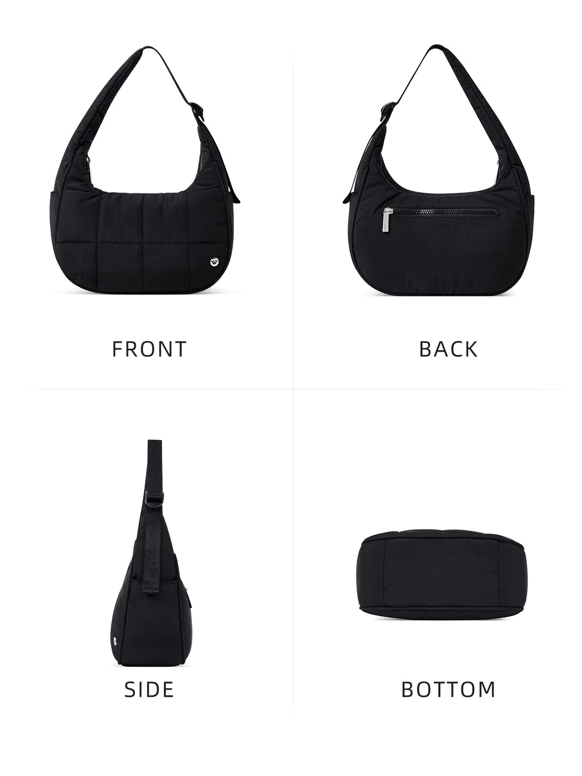 محفظة صغيرة منتفخة على شكل هلال للنساء، حقيبة كتف مبطنة من النايلون مع حزام قابل للتعديل، حقائب يد ومحافظ منتفخة