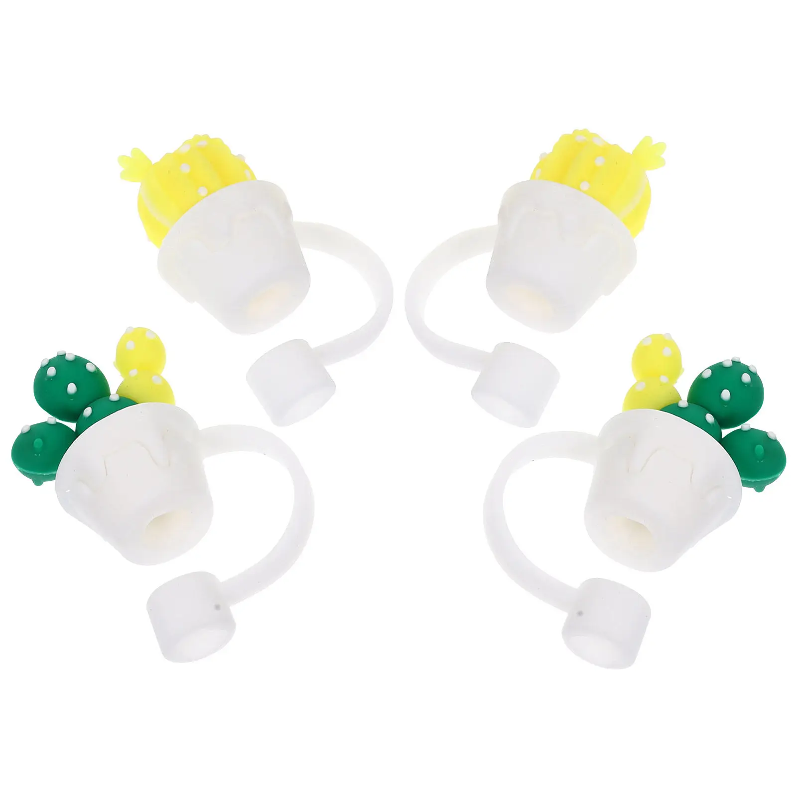 4Pcs Cactus Straw Caps Silicone Reusable Drinking Straw Covers Cute Cartoon Tips Protector Suitable Outdoor Birthday Party