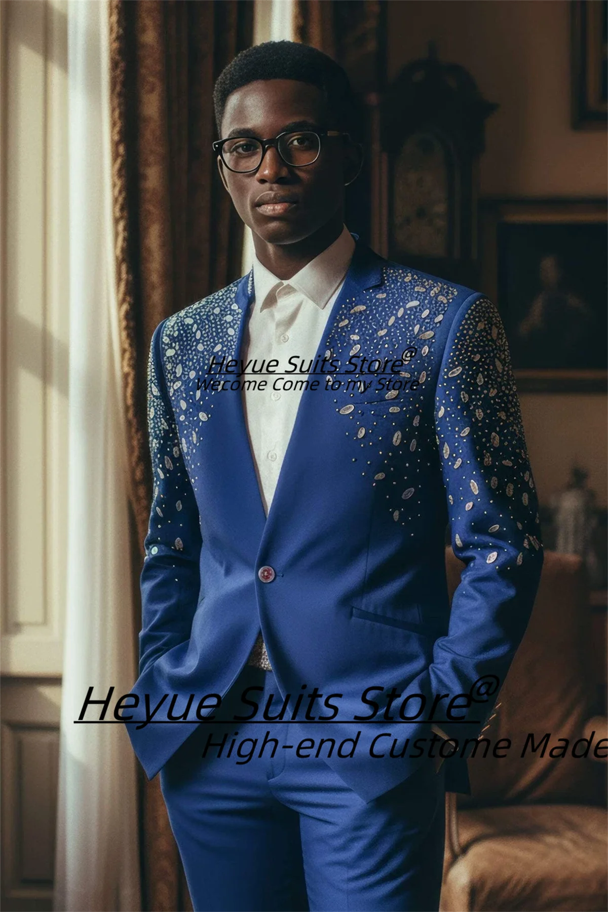 

Роскошные мужские костюмы с блестящими стразами по индивидуальному заказу, приталенный воротник-стойка, свадебные смокинги для жениха, комплекты из 2 предметов, мужские пиджаки для выпускного вечера, Ropa Hombre