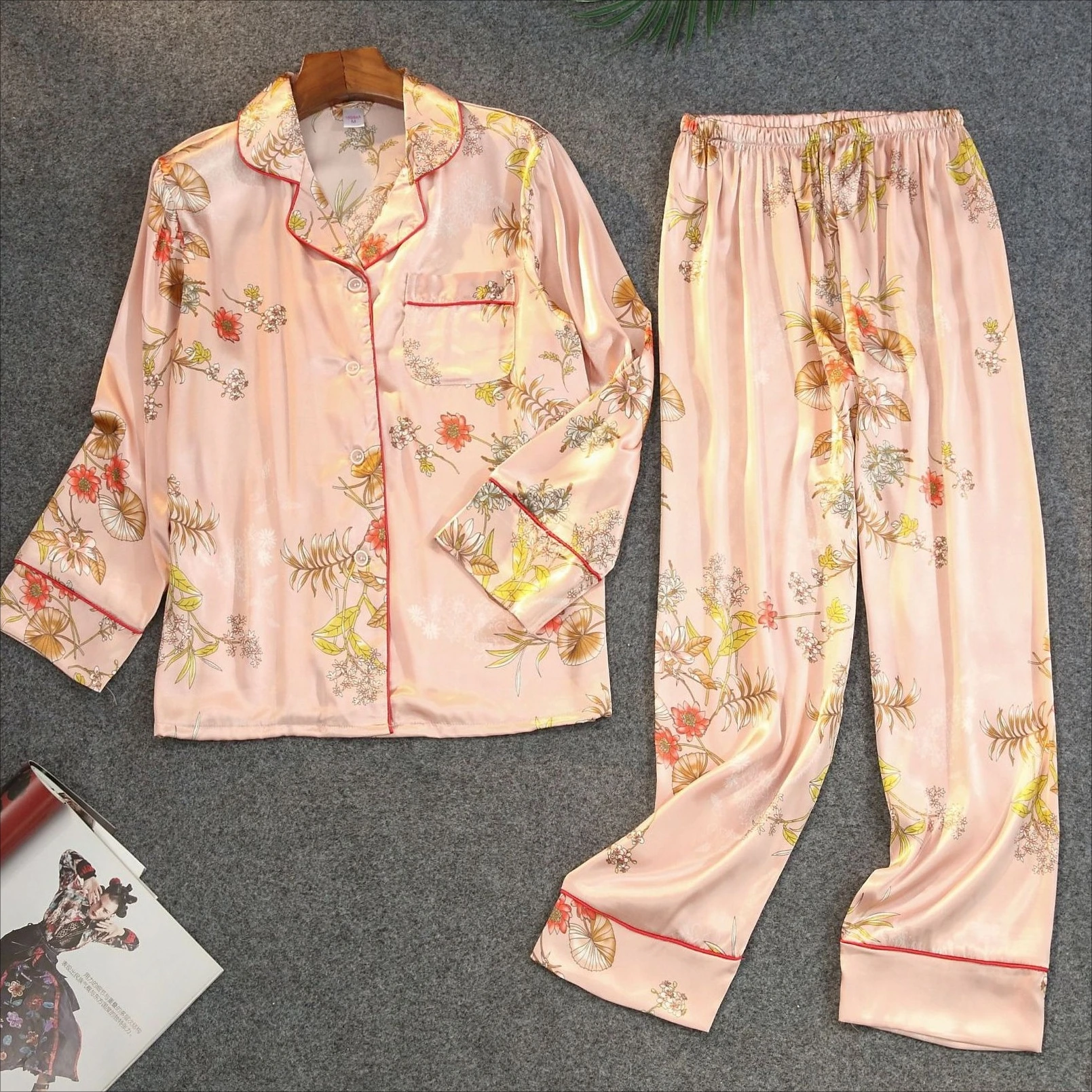 

Комплект пижам из 2 предметов: женская пижама с отложным воротником и длинным рукавом, из вискозы, для сна и дома, весенний принт, ночная одежда, пижамный костюм