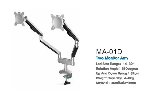 Ergonomic Height Adjustable Pneumatic Computer Mount Stand Double Arm